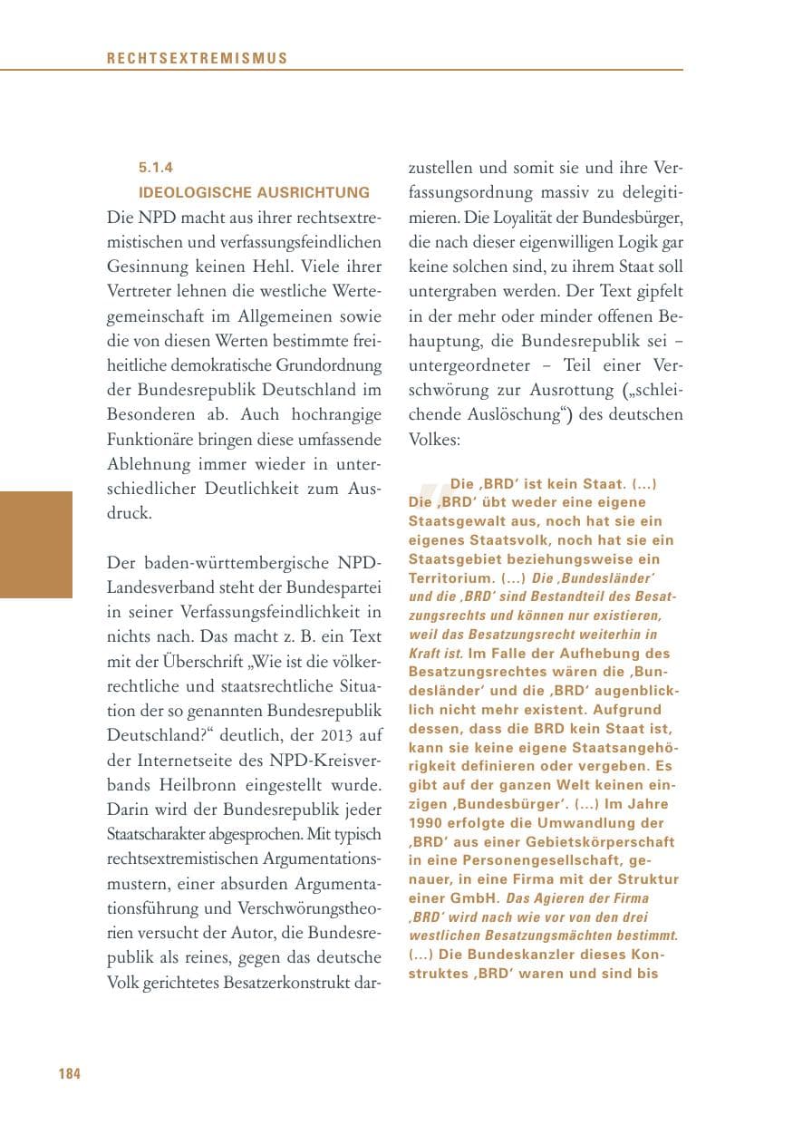 Seite 184 des Verfassungsschutzbericht 2013 Baden-Württemberg