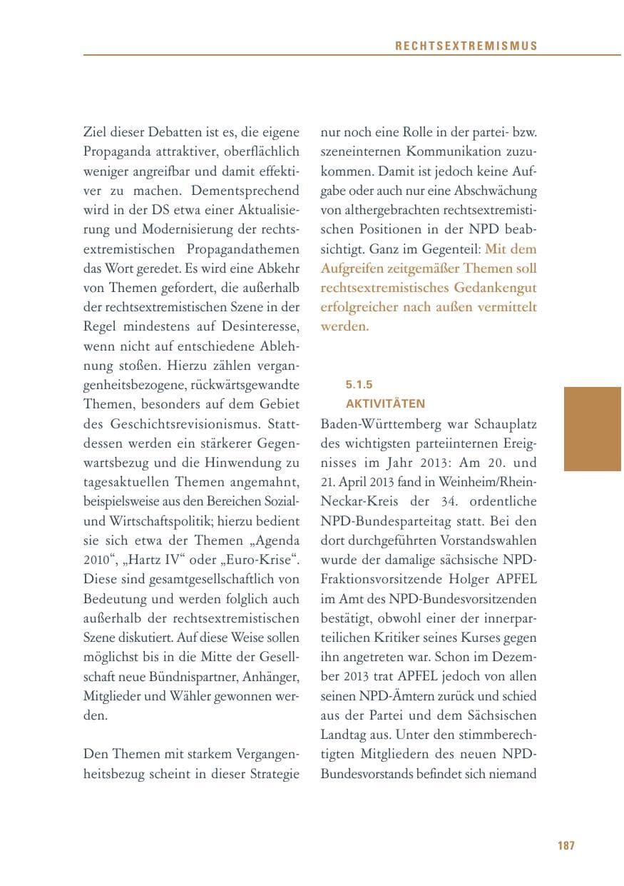 Seite 187 des Verfassungsschutzbericht 2013 Baden-Württemberg