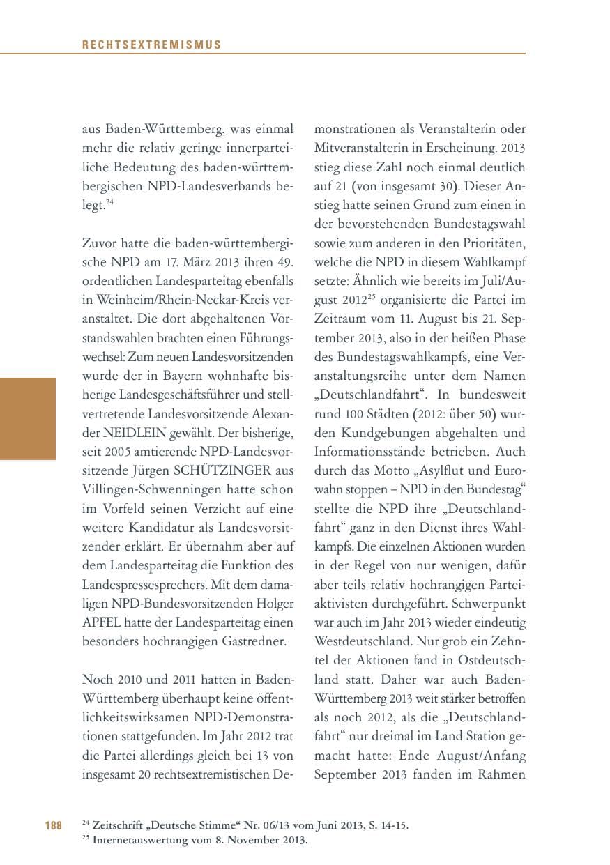 Seite 188 des Verfassungsschutzbericht 2013 Baden-Württemberg
