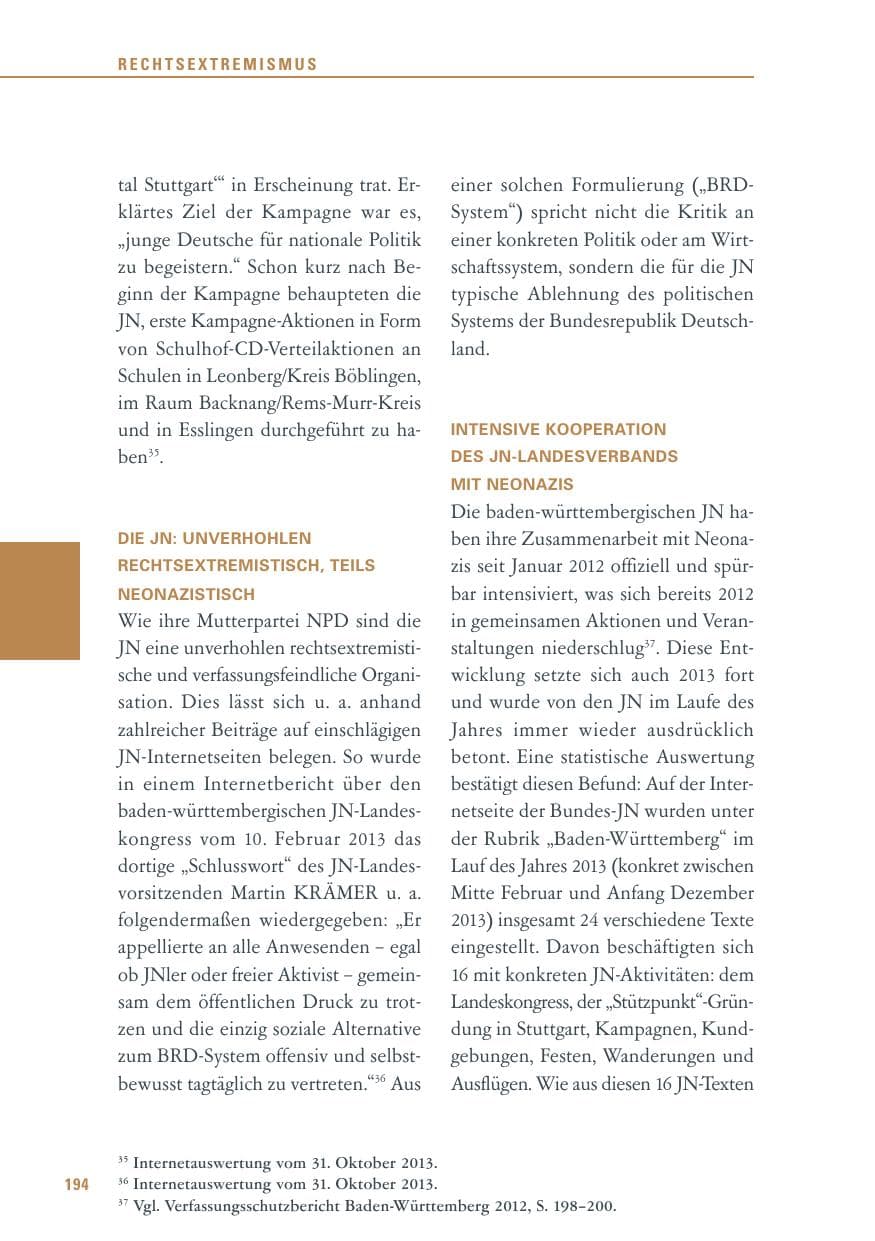 Seite 194 des Verfassungsschutzbericht 2013 Baden-Württemberg