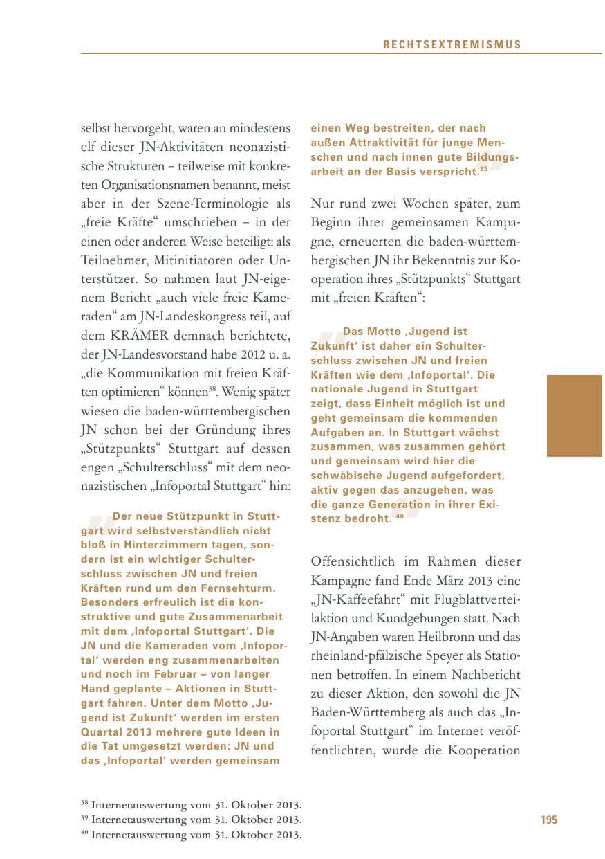 Seite 195 des Verfassungsschutzbericht 2013 Baden-Württemberg