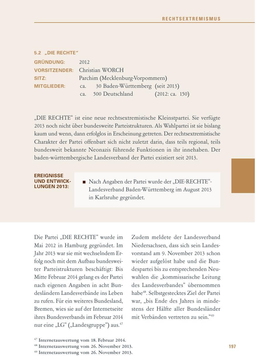 Seite 197 des Verfassungsschutzbericht 2013 Baden-Württemberg