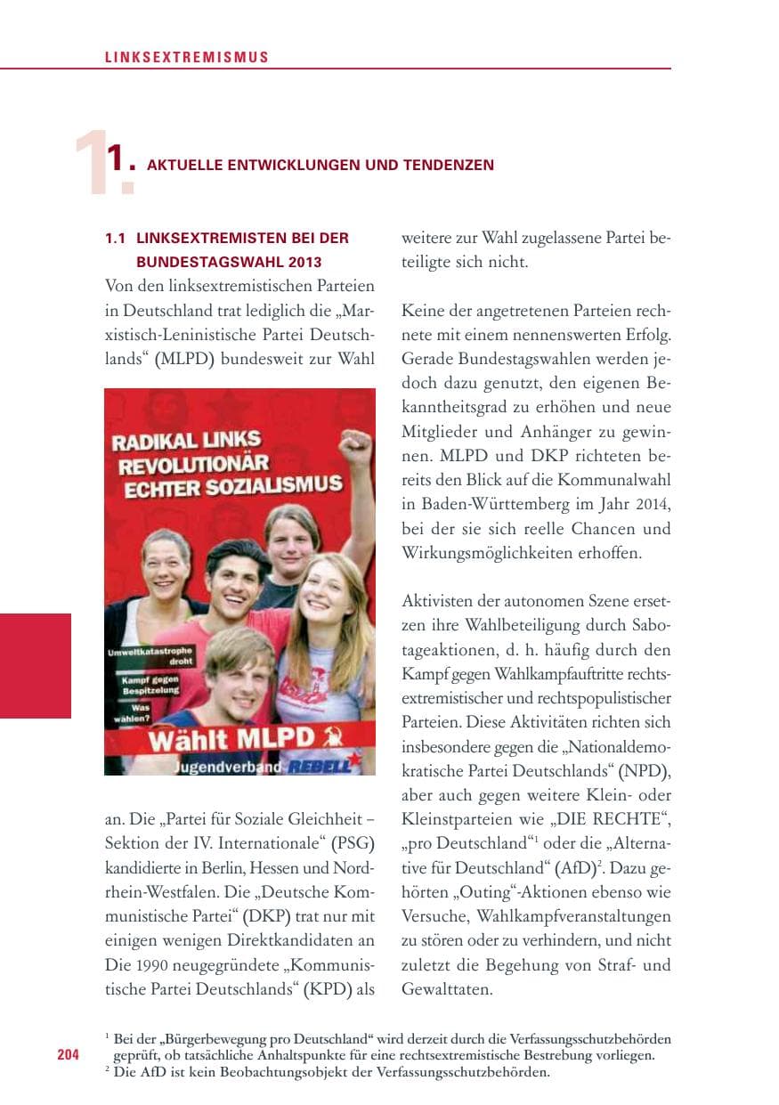 Seite 204 des Verfassungsschutzbericht 2013 Baden-Württemberg