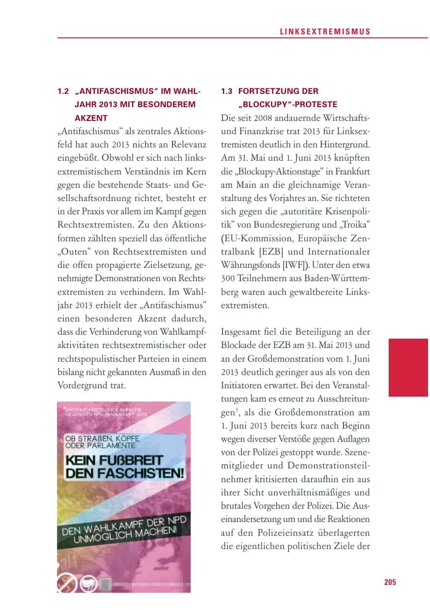 Seite 205 des Verfassungsschutzbericht 2013 Baden-Württemberg