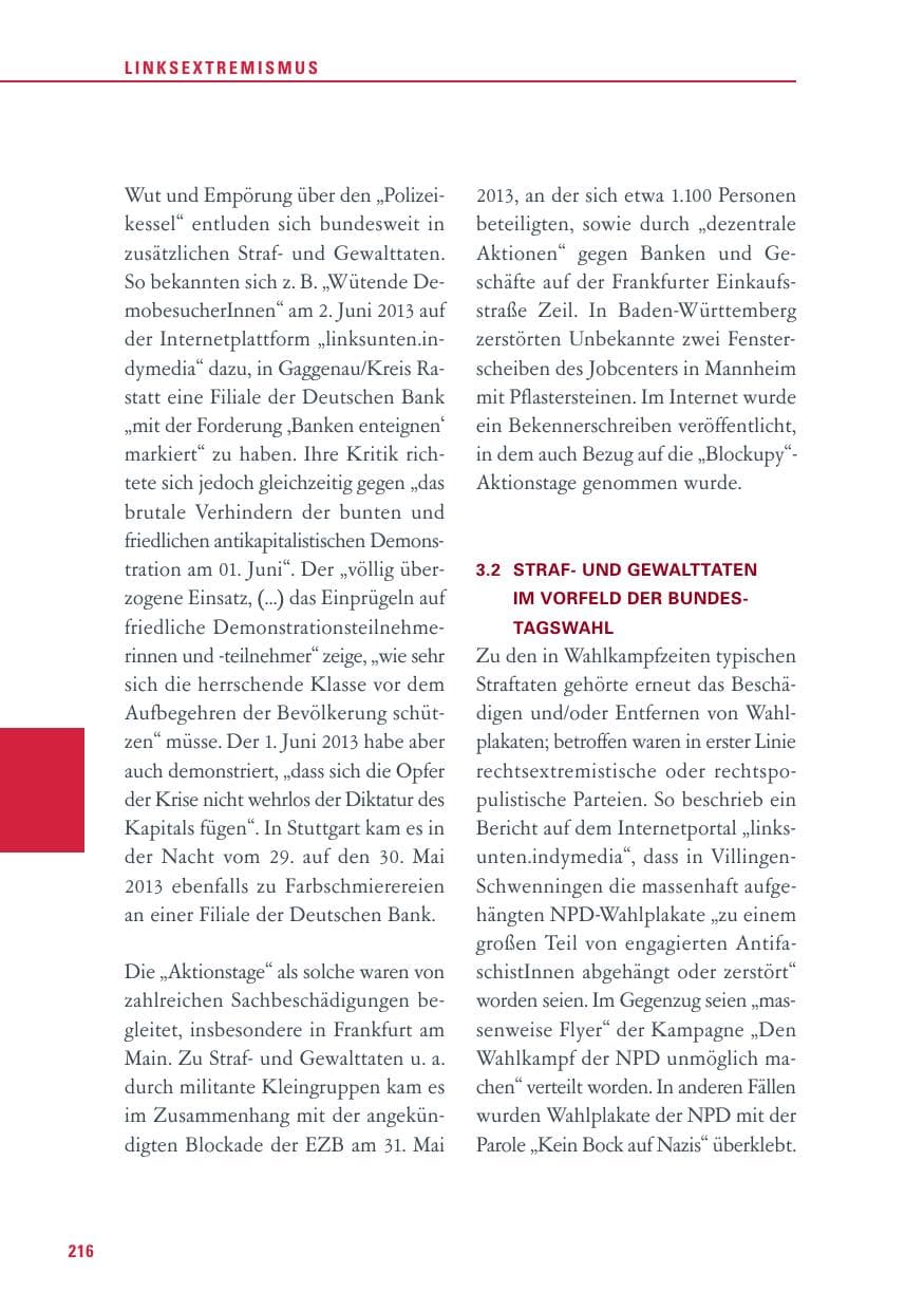 Seite 216 des Verfassungsschutzbericht 2013 Baden-Württemberg
