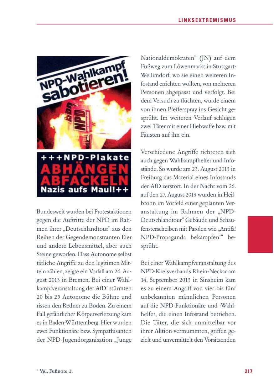Seite 217 des Verfassungsschutzbericht 2013 Baden-Württemberg