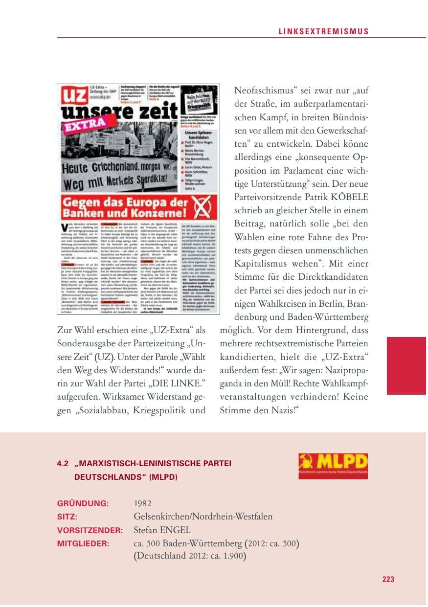 Seite 223 des Verfassungsschutzbericht 2013 Baden-Württemberg