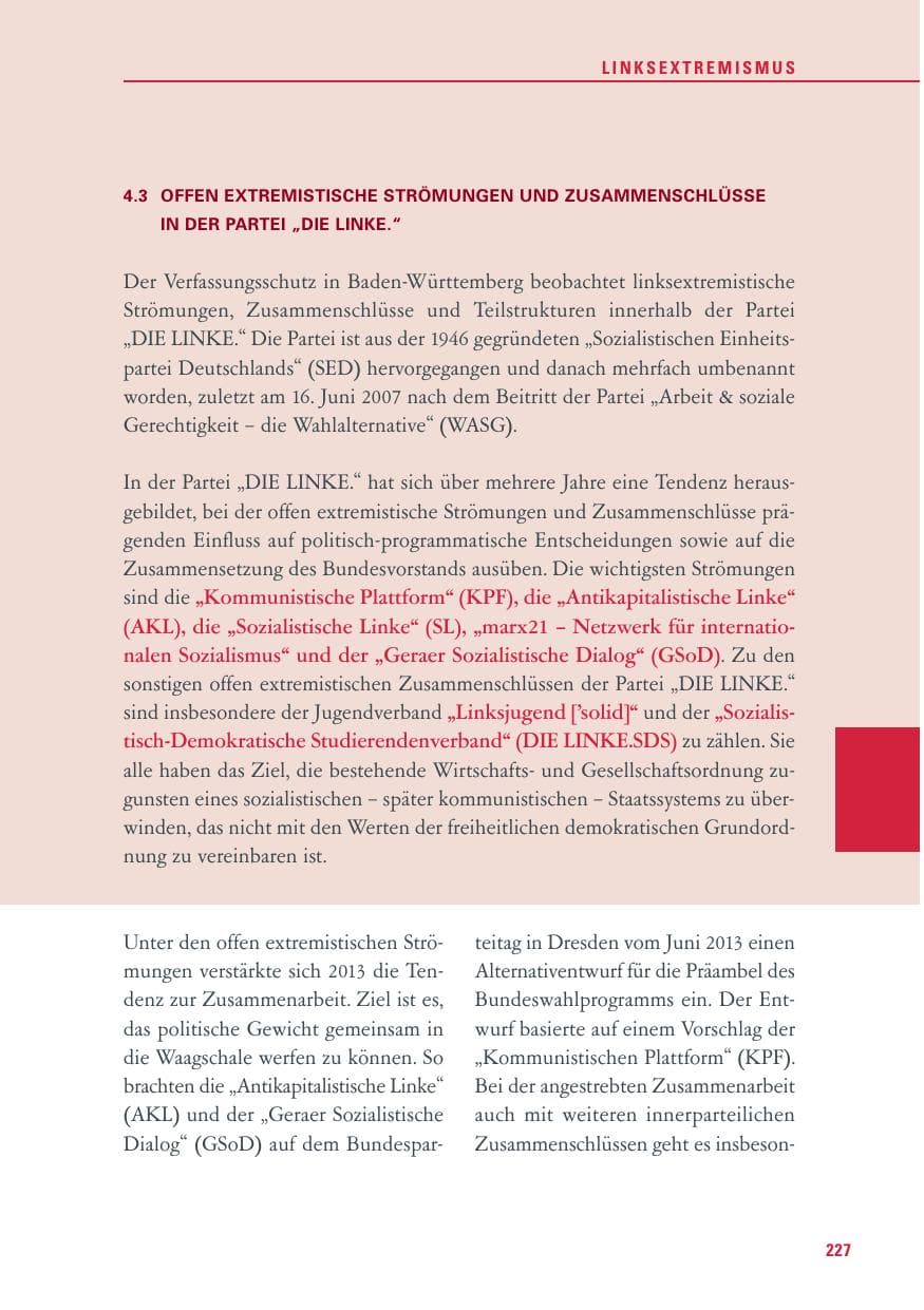 Seite 227 des Verfassungsschutzbericht 2013 Baden-Württemberg