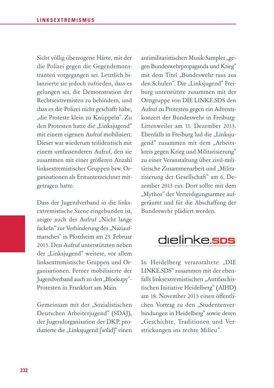 Seite 232 des Verfassungsschutzbericht 2013 Baden-Württemberg