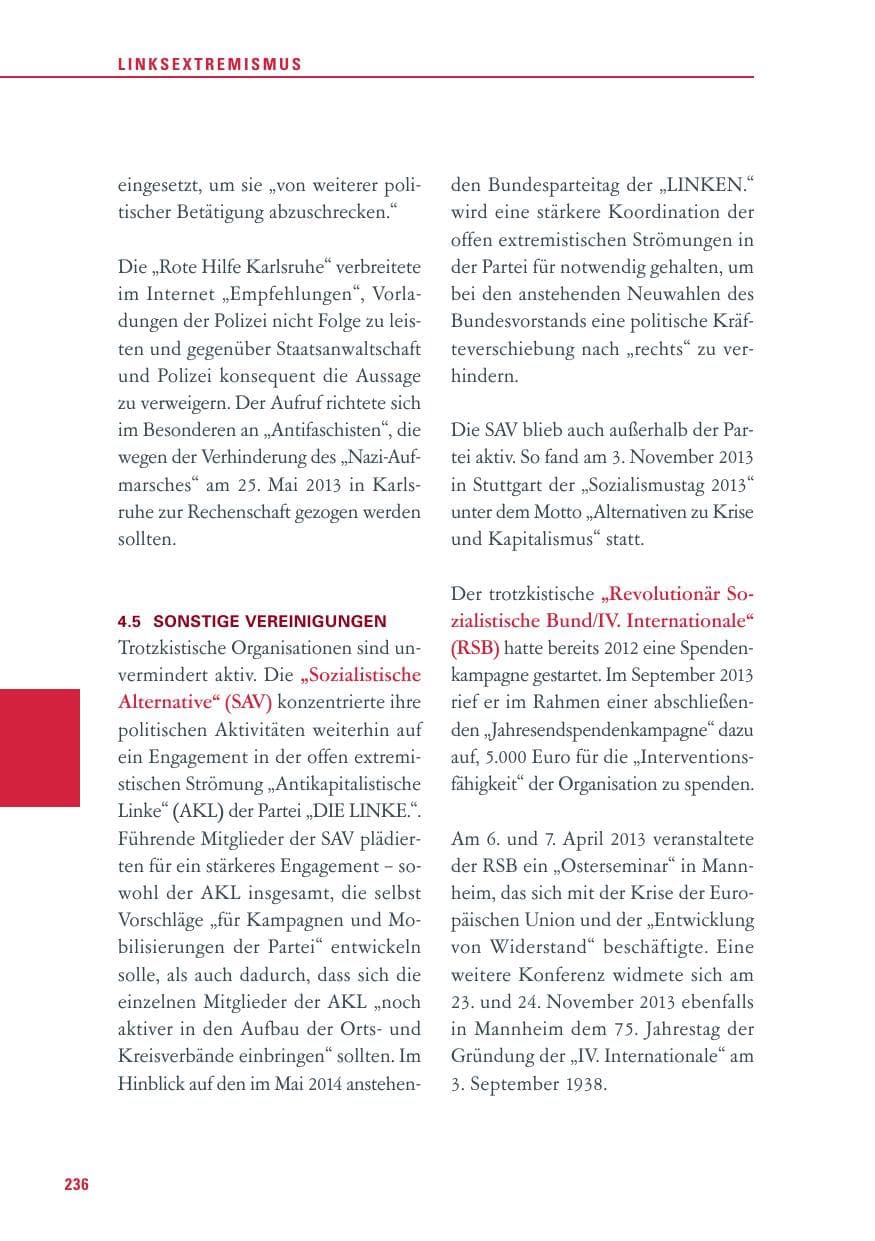Seite 236 des Verfassungsschutzbericht 2013 Baden-Württemberg
