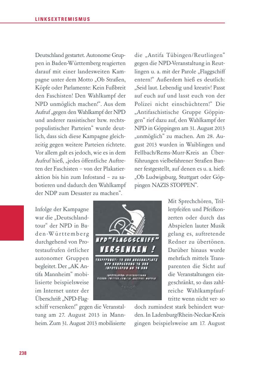 Seite 238 des Verfassungsschutzbericht 2013 Baden-Württemberg