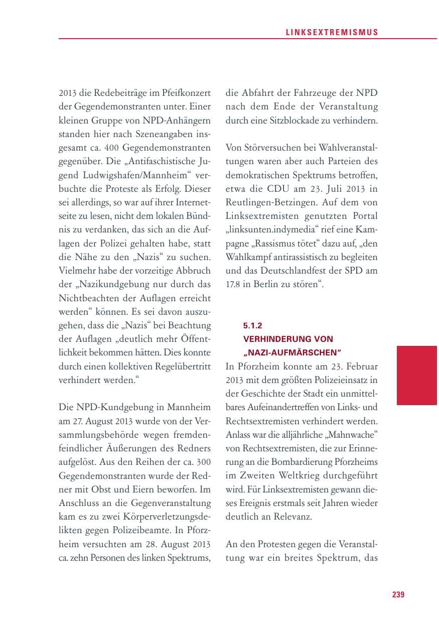 Seite 239 des Verfassungsschutzbericht 2013 Baden-Württemberg