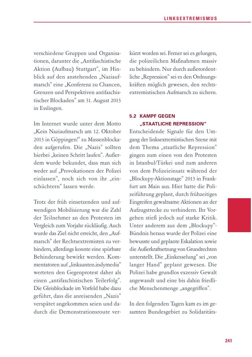 Seite 241 des Verfassungsschutzbericht 2013 Baden-Württemberg