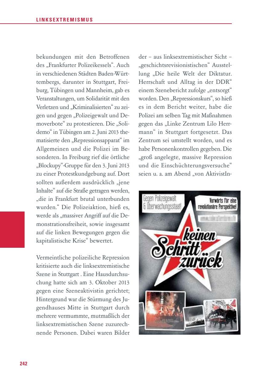 Seite 242 des Verfassungsschutzbericht 2013 Baden-Württemberg