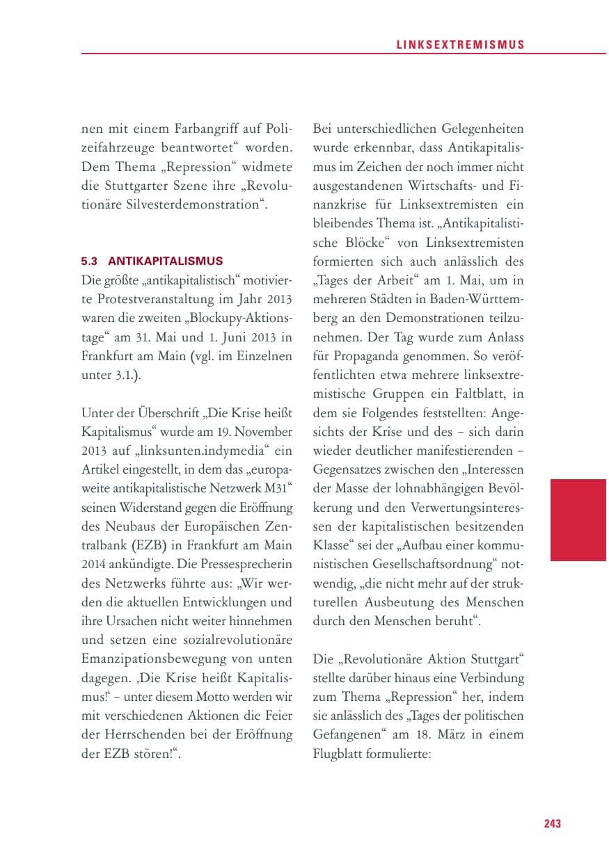 Seite 243 des Verfassungsschutzbericht 2013 Baden-Württemberg