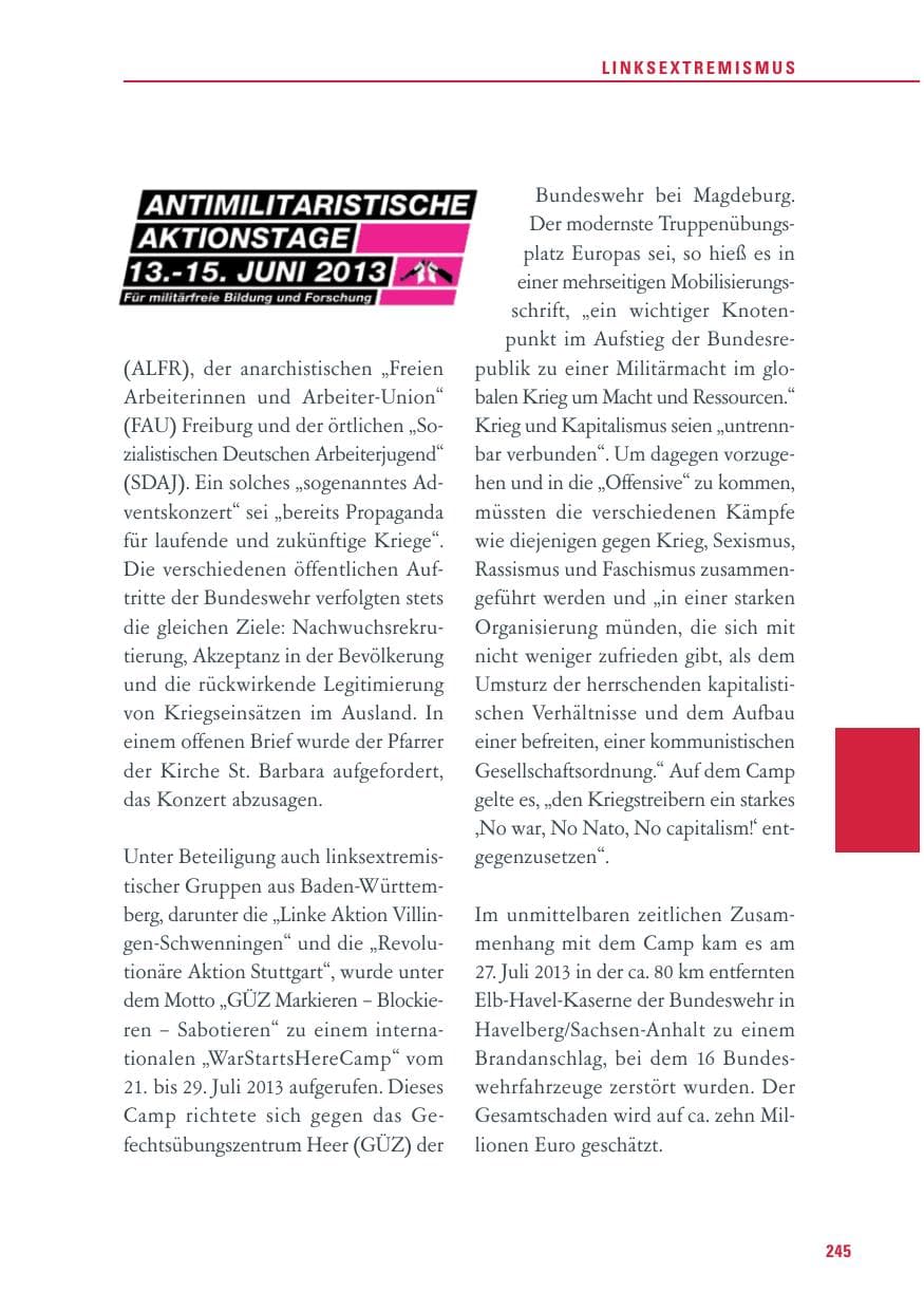 Seite 245 des Verfassungsschutzbericht 2013 Baden-Württemberg
