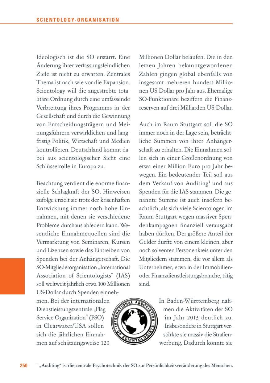 Seite 250 des Verfassungsschutzbericht 2013 Baden-Württemberg