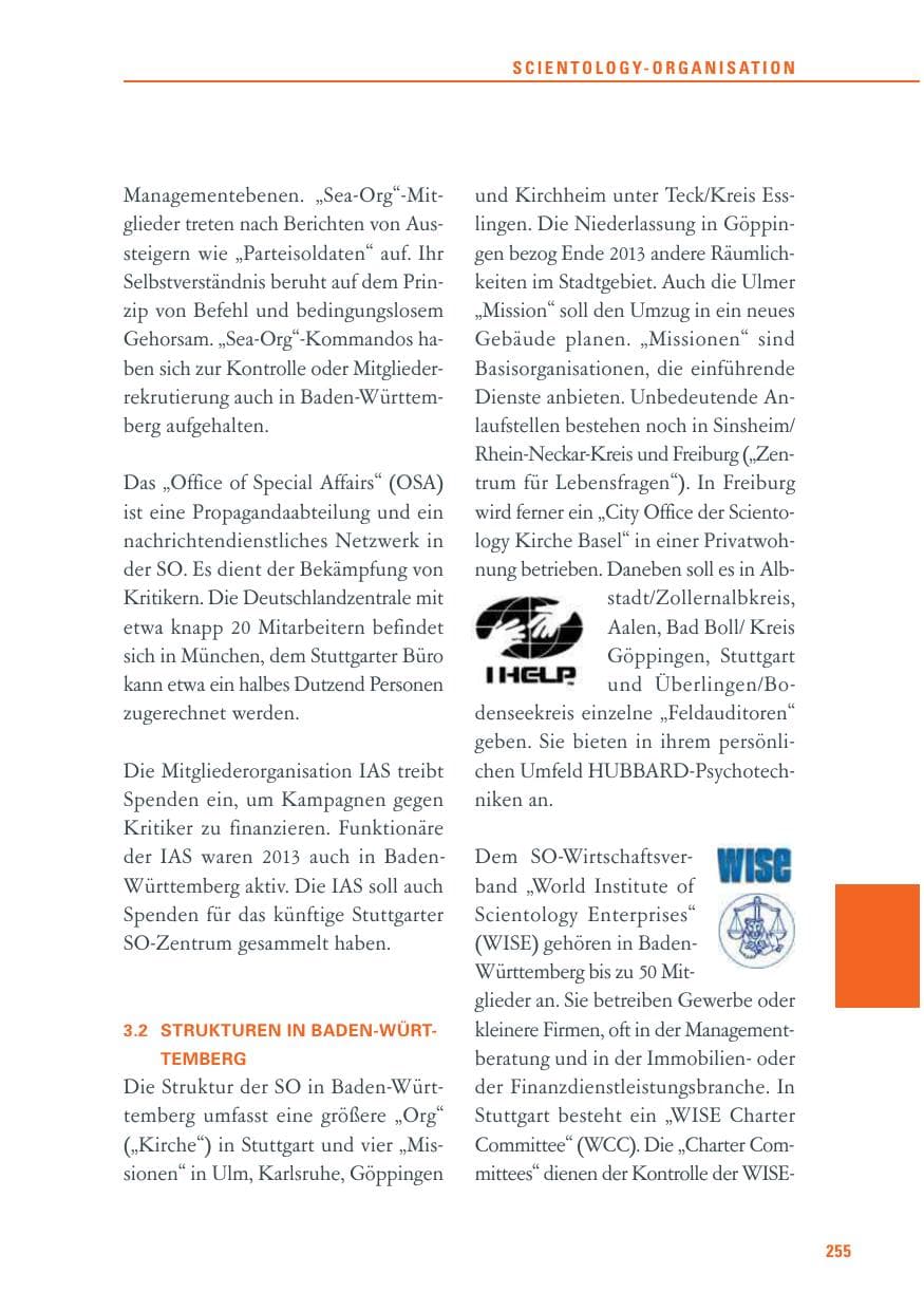 Seite 255 des Verfassungsschutzbericht 2013 Baden-Württemberg