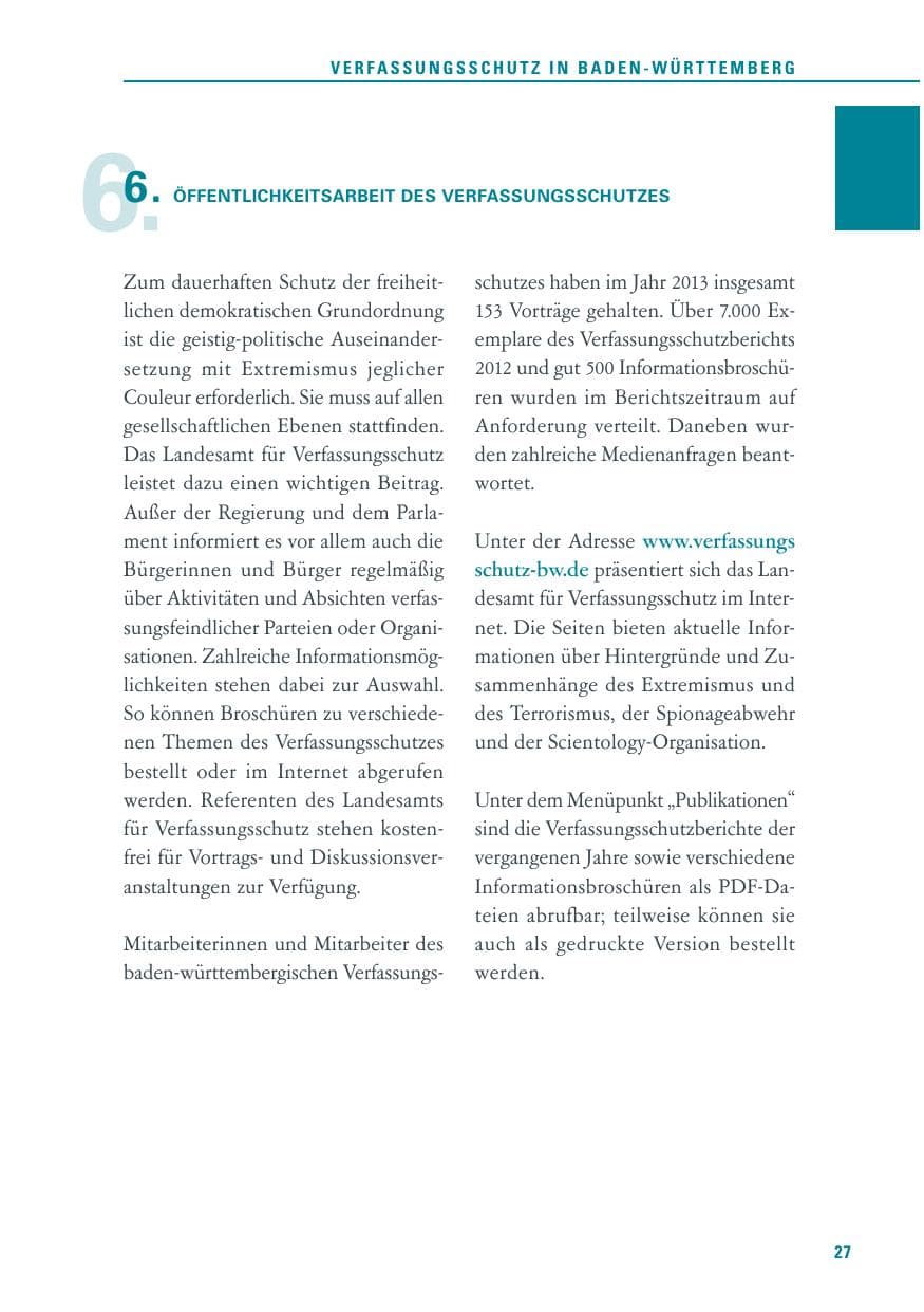 Seite 27 des Verfassungsschutzbericht 2013 Baden-Württemberg