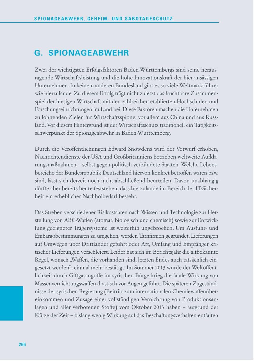 Seite 266 des Verfassungsschutzbericht 2013 Baden-Württemberg