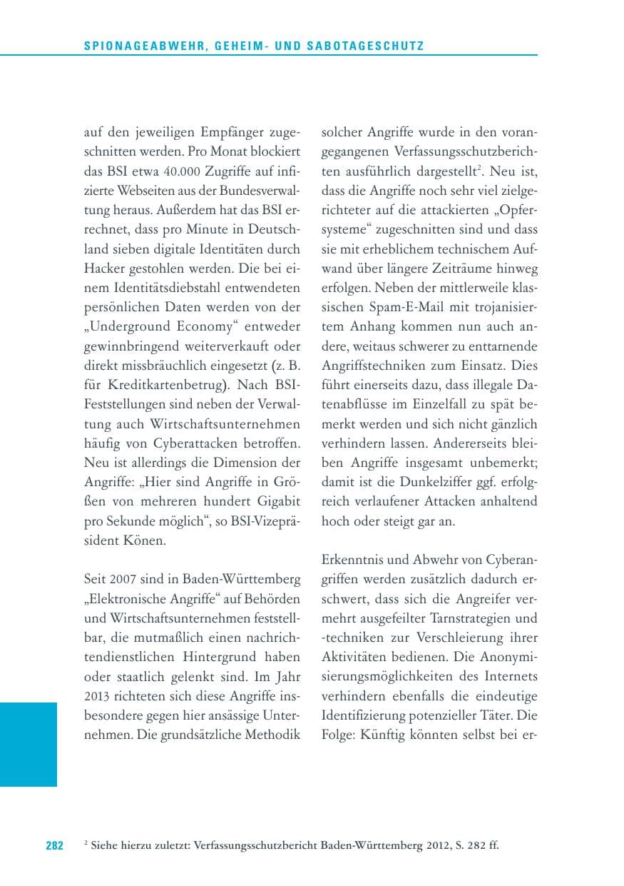 Seite 282 des Verfassungsschutzbericht 2013 Baden-Württemberg