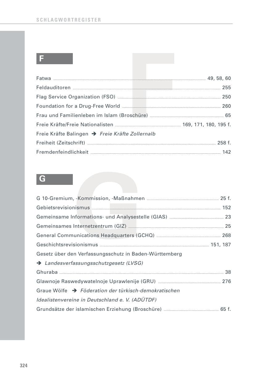 Seite 324 des Verfassungsschutzbericht 2013 Baden-Württemberg
