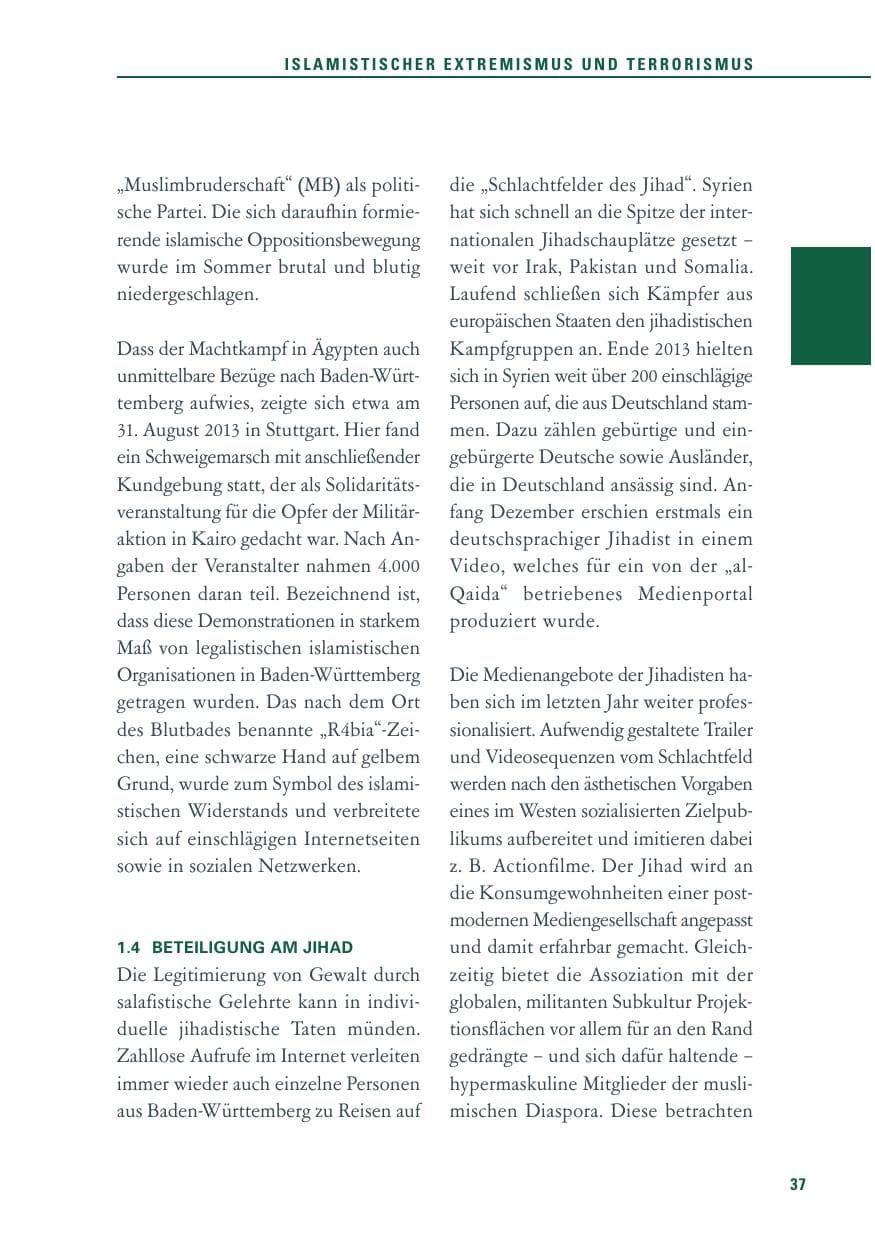 Seite 37 des Verfassungsschutzbericht 2013 Baden-Württemberg