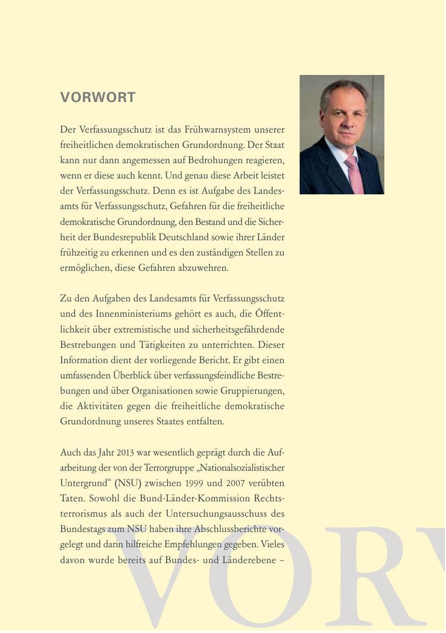 Seite 6 des Verfassungsschutzbericht 2013 Baden-Württemberg