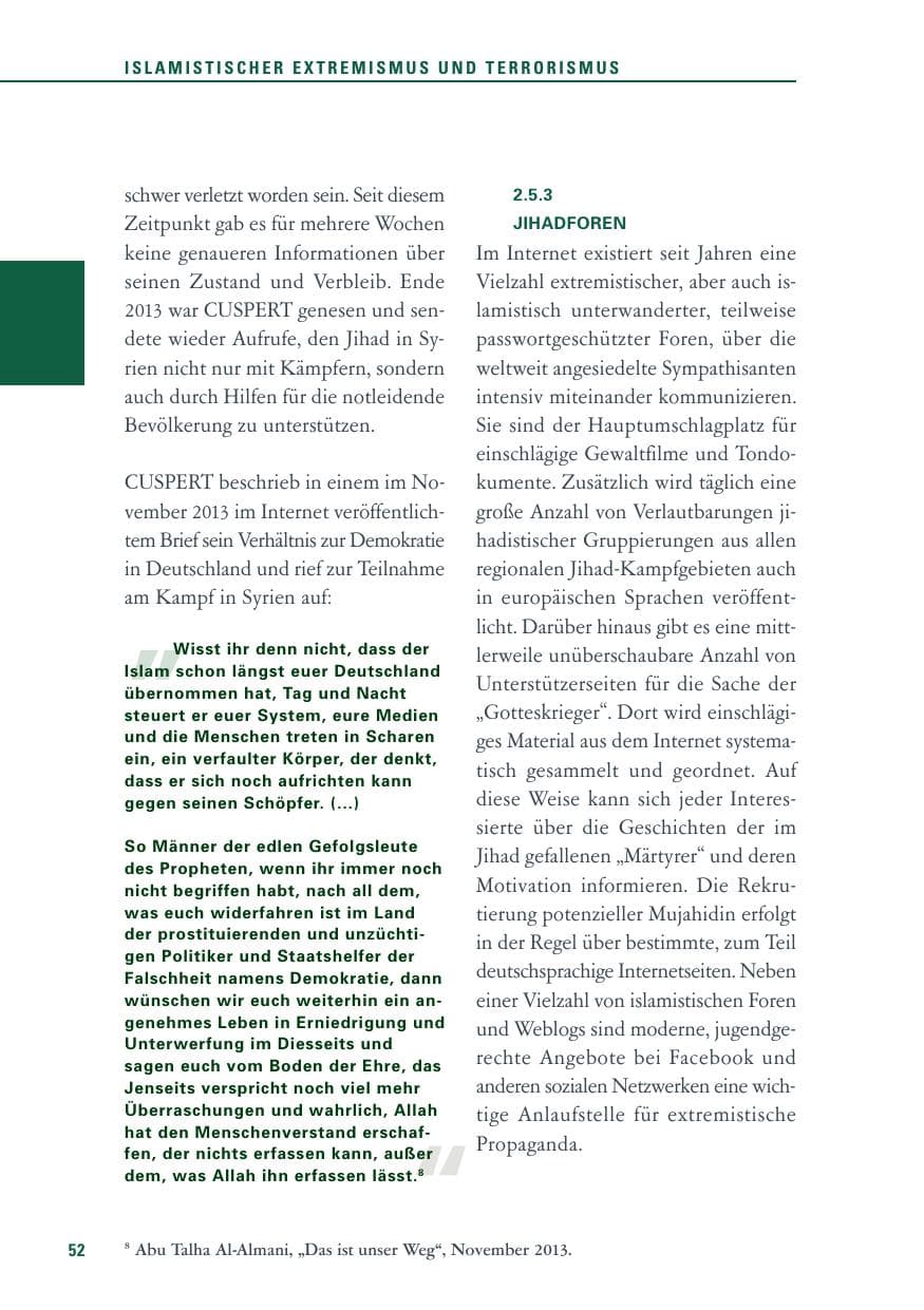 Seite 52 des Verfassungsschutzbericht 2013 Baden-Württemberg