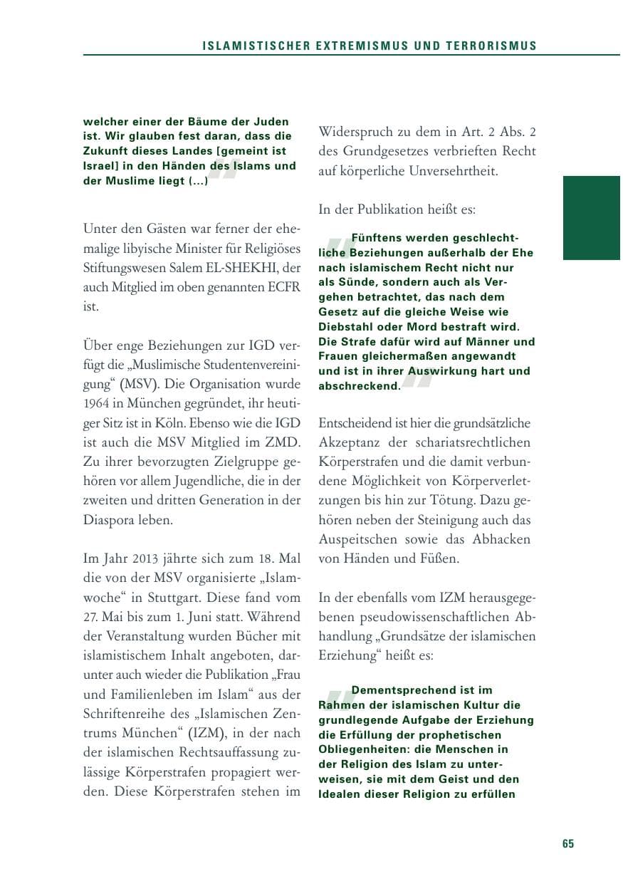 Seite 65 des Verfassungsschutzbericht 2013 Baden-Württemberg