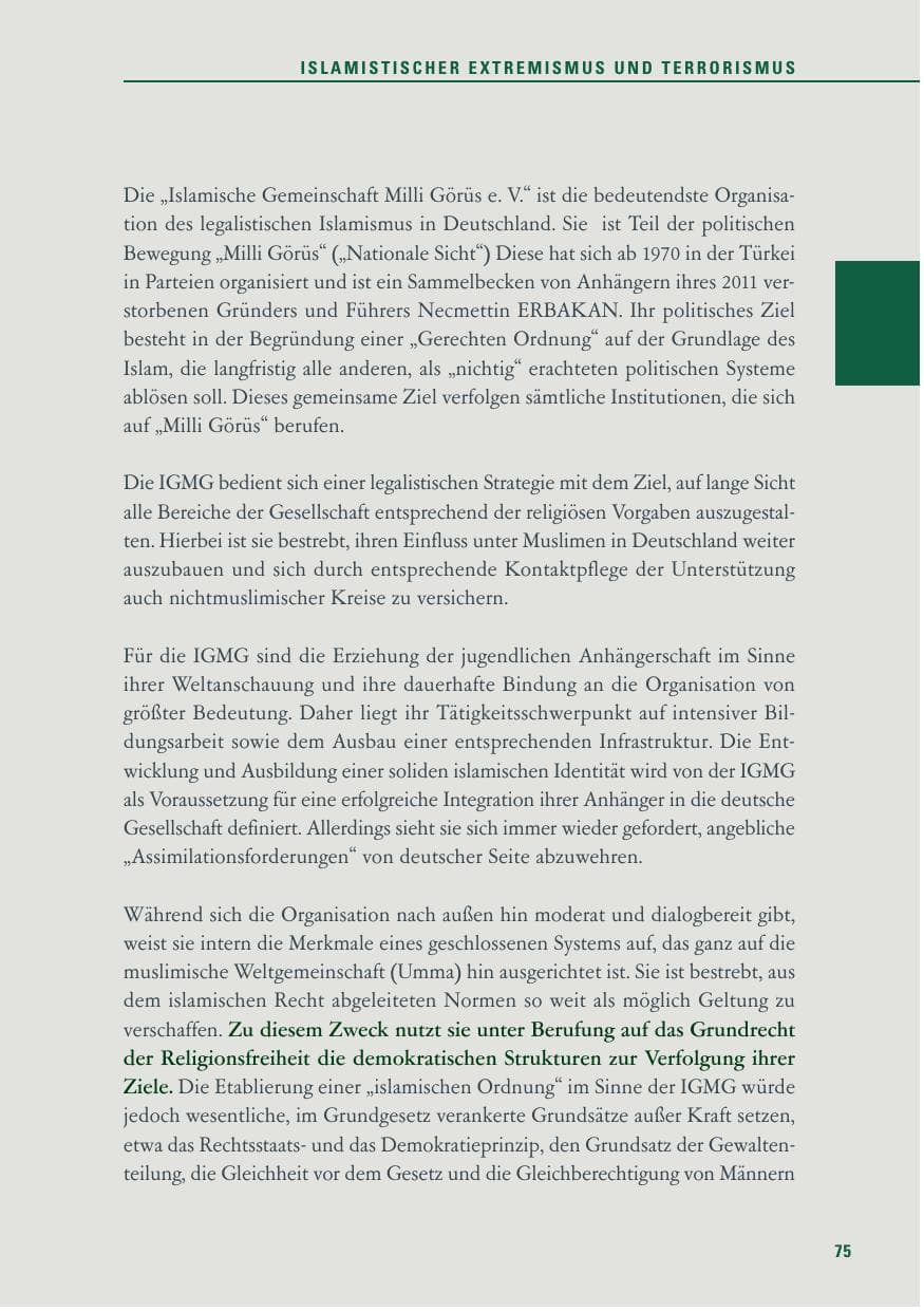 Seite 75 des Verfassungsschutzbericht 2013 Baden-Württemberg