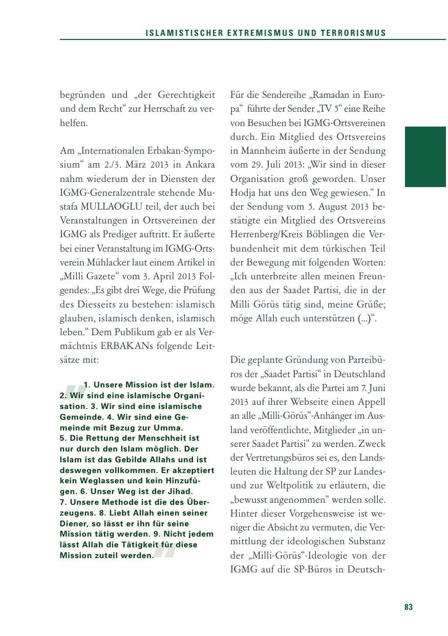 Seite 83 des Verfassungsschutzbericht 2013 Baden-Württemberg