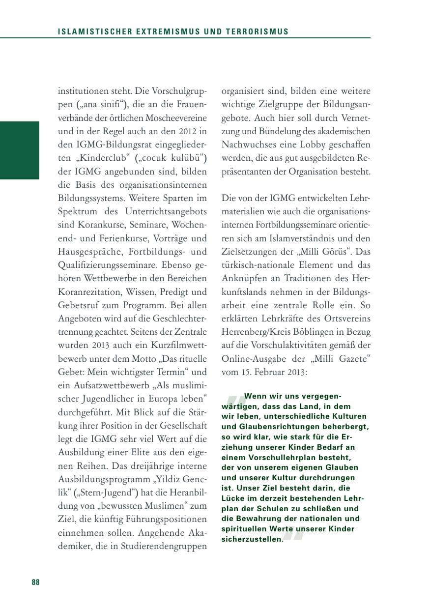Seite 88 des Verfassungsschutzbericht 2013 Baden-Württemberg