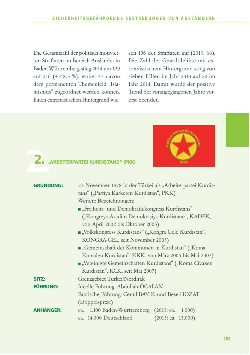 Seite 103 des Verfassungsschutzbericht 2014 Baden-Württemberg