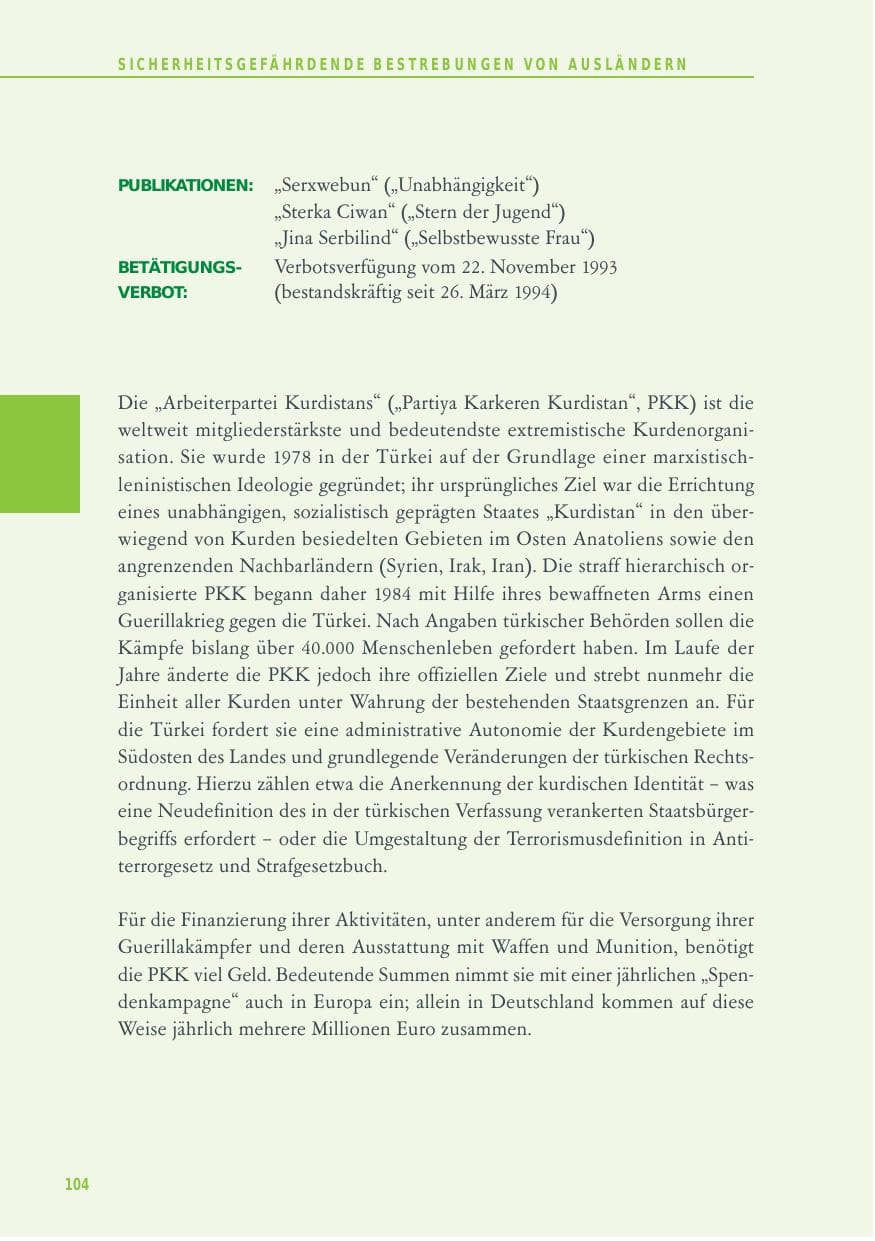 Seite 104 des Verfassungsschutzbericht 2014 Baden-Württemberg