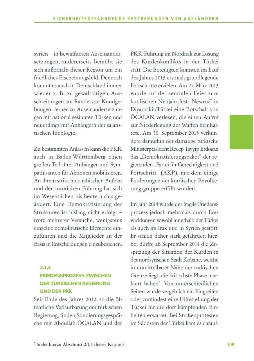 Seite 109 des Verfassungsschutzbericht 2014 Baden-Württemberg