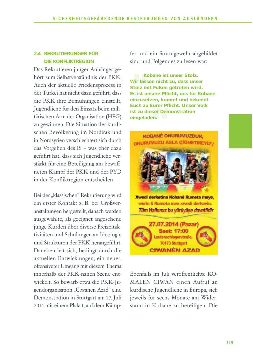 Seite 119 des Verfassungsschutzbericht 2014 Baden-Württemberg