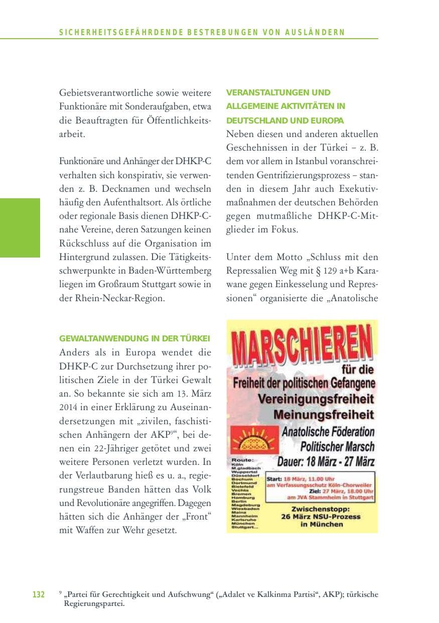 Seite 132 des Verfassungsschutzbericht 2014 Baden-Württemberg