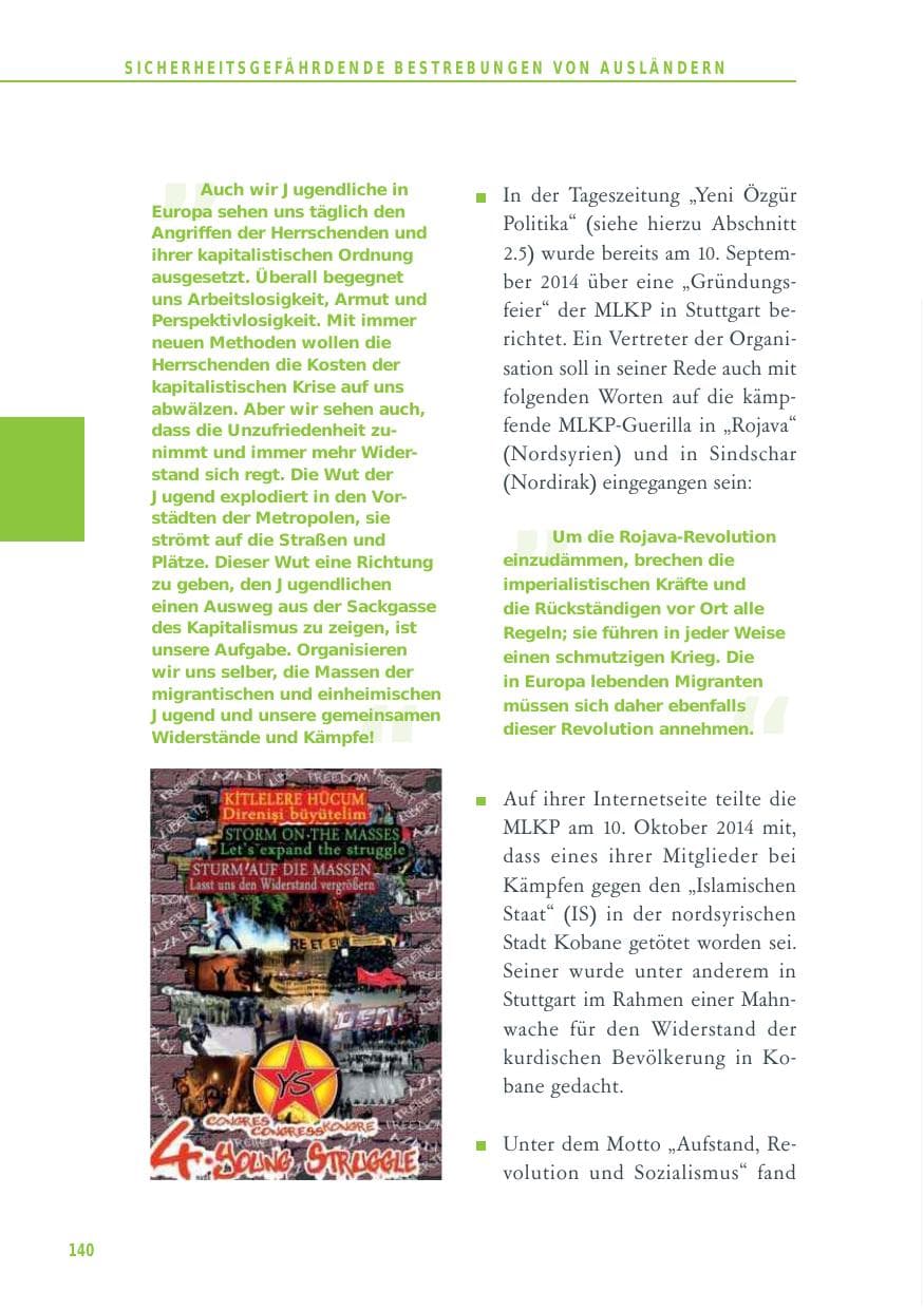Seite 140 des Verfassungsschutzbericht 2014 Baden-Württemberg
