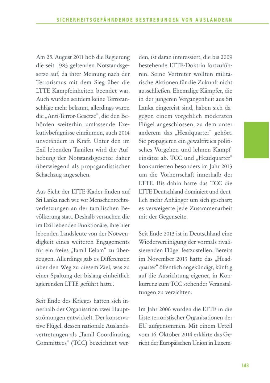 Seite 143 des Verfassungsschutzbericht 2014 Baden-Württemberg