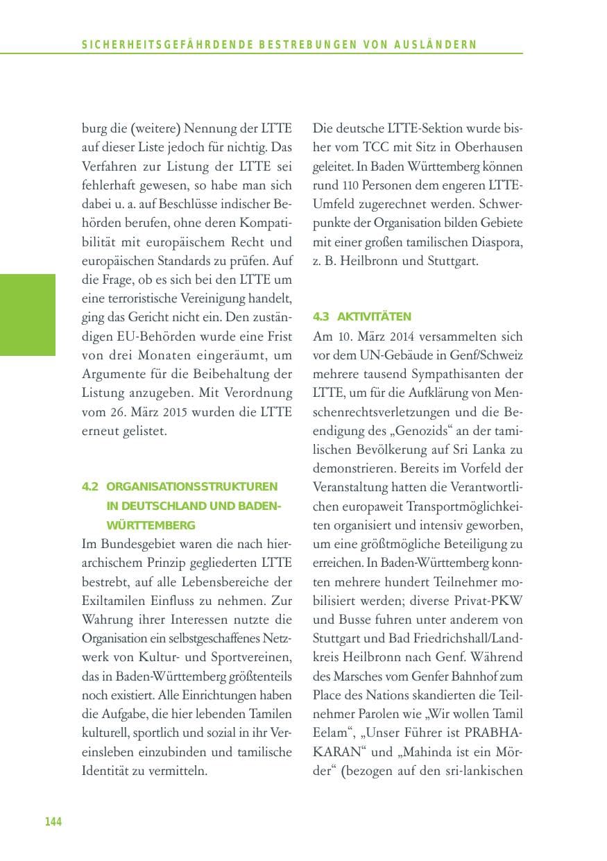 Seite 144 des Verfassungsschutzbericht 2014 Baden-Württemberg