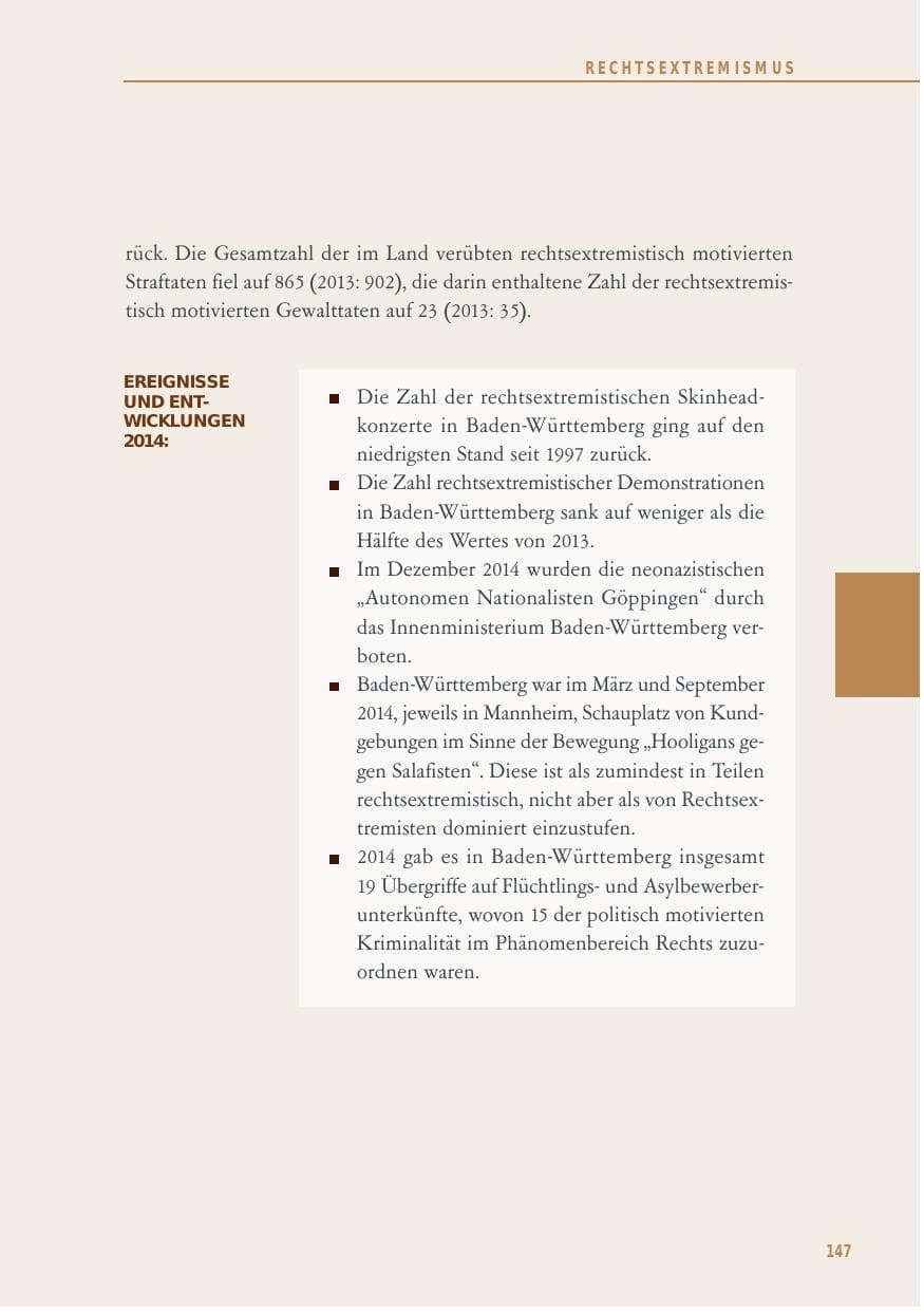 Seite 147 des Verfassungsschutzbericht 2014 Baden-Württemberg