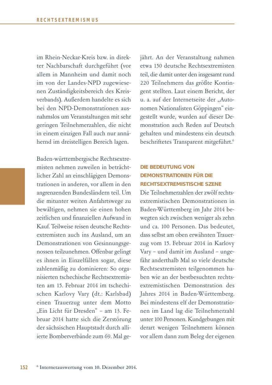Seite 152 des Verfassungsschutzbericht 2014 Baden-Württemberg