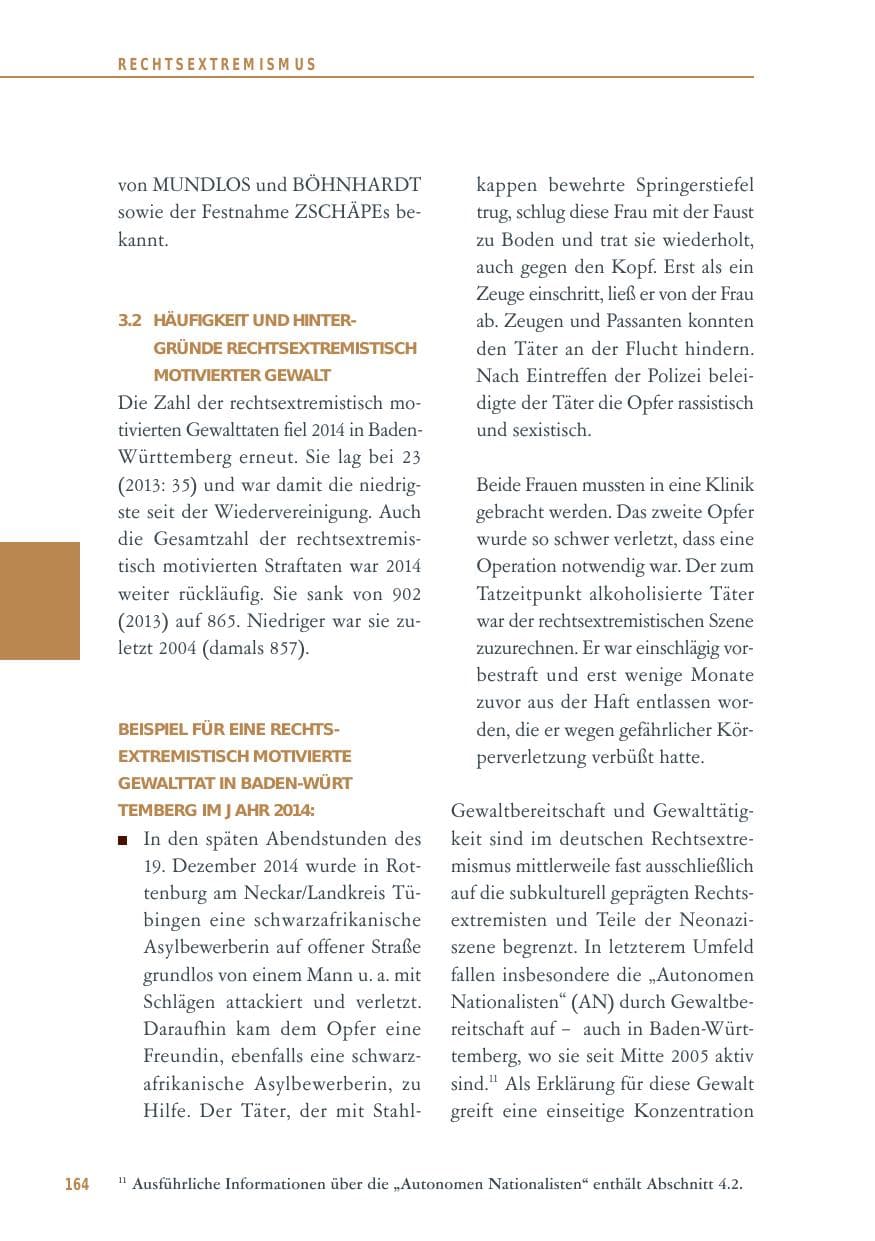 Seite 164 des Verfassungsschutzbericht 2014 Baden-Württemberg