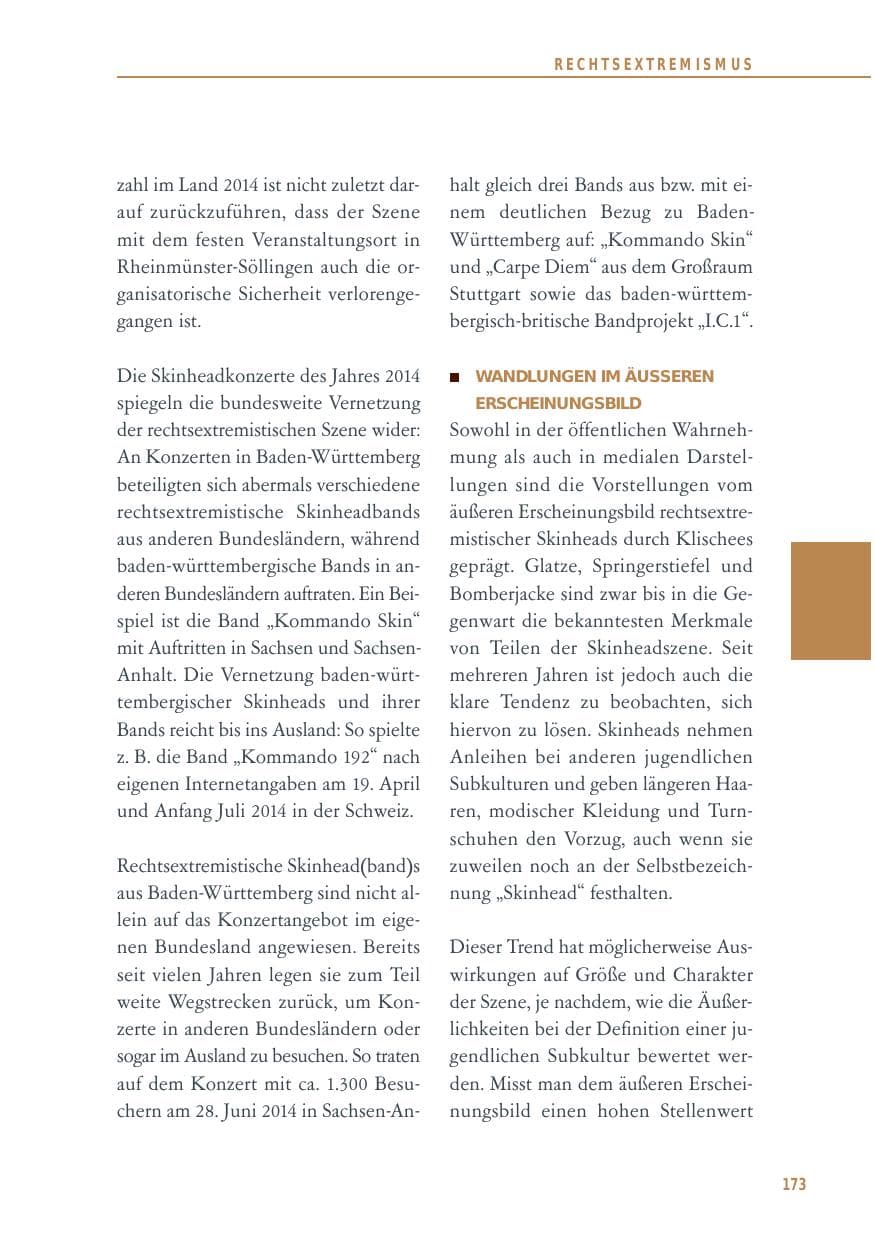 Seite 173 des Verfassungsschutzbericht 2014 Baden-Württemberg