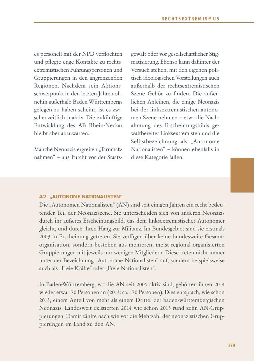Seite 179 des Verfassungsschutzbericht 2014 Baden-Württemberg