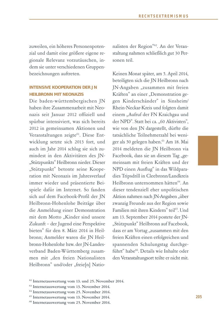 Seite 205 des Verfassungsschutzbericht 2014 Baden-Württemberg