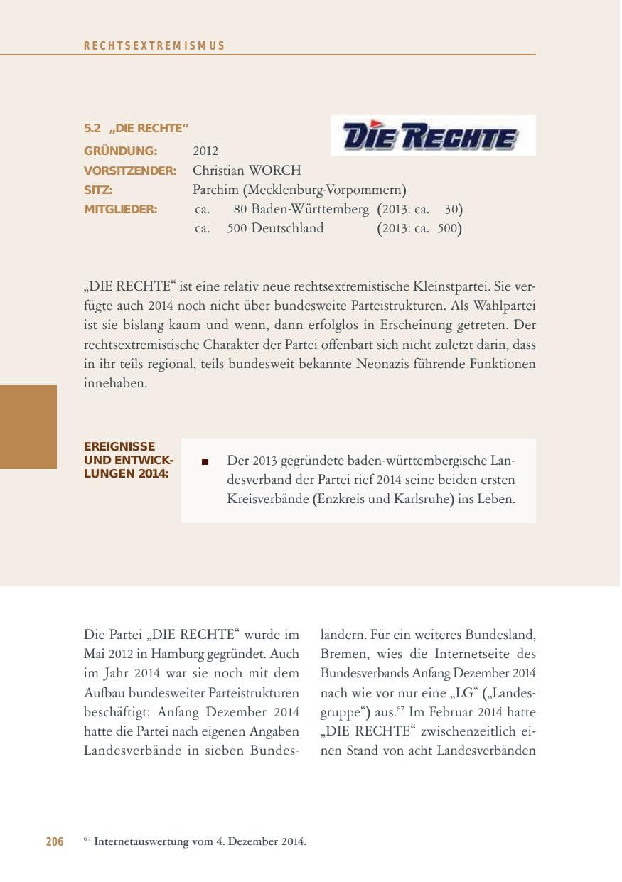 Seite 206 des Verfassungsschutzbericht 2014 Baden-Württemberg