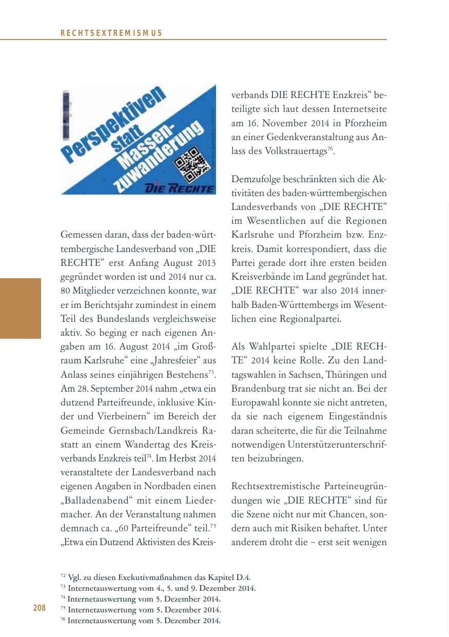 Seite 208 des Verfassungsschutzbericht 2014 Baden-Württemberg