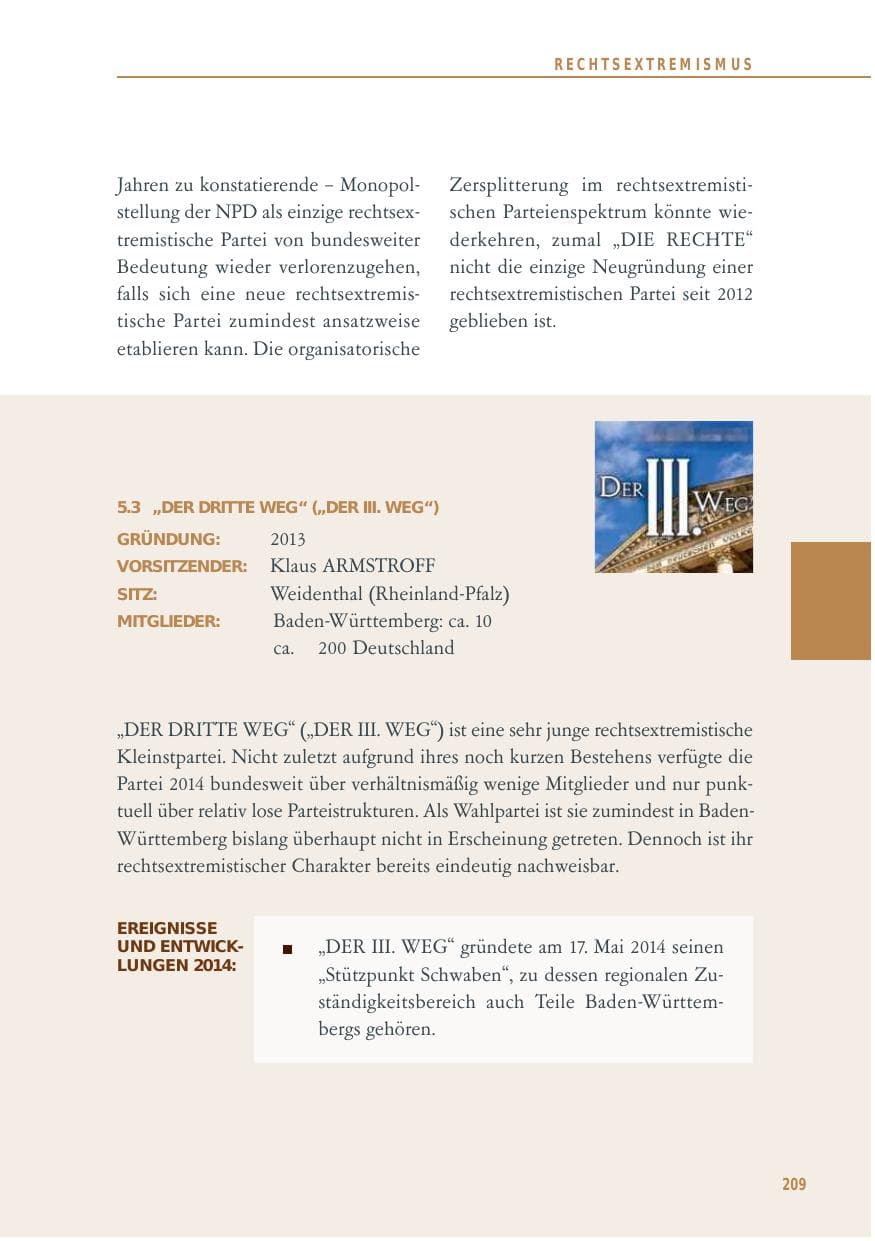 Seite 209 des Verfassungsschutzbericht 2014 Baden-Württemberg